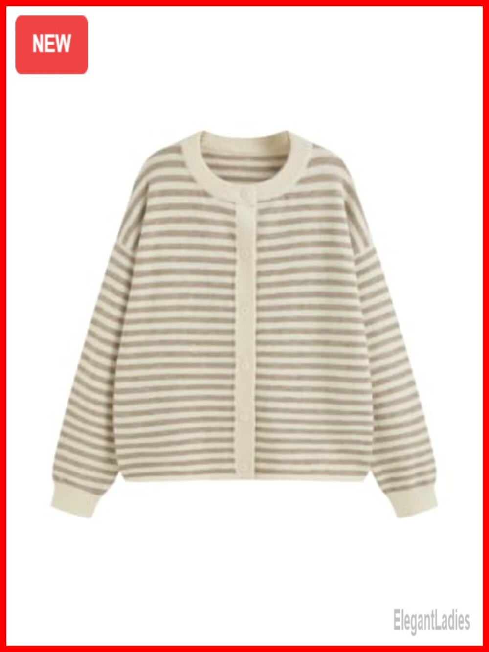 Striped Knit Button Front Cardigan Lightweight Oversized Sweater